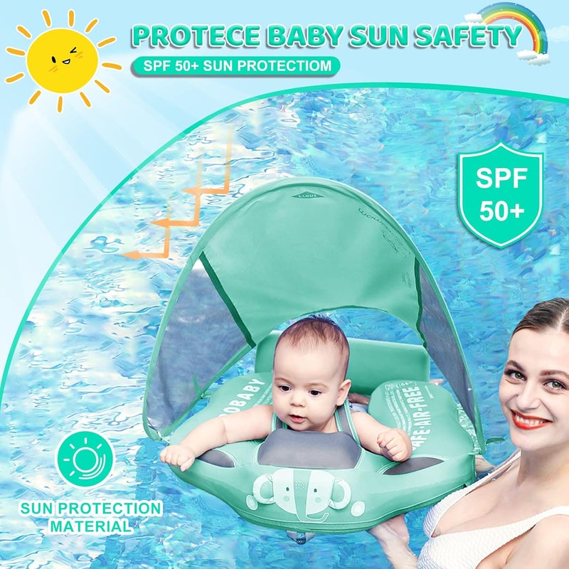 28°C Mambobaby Baby Swim Float with Canopy & Tail Infant Pool Float Non-Inflatable Toddler Swim Float with Skin-Friendly Material for 3-24 Months Baby Boys Grils Elephant Green - Image 3